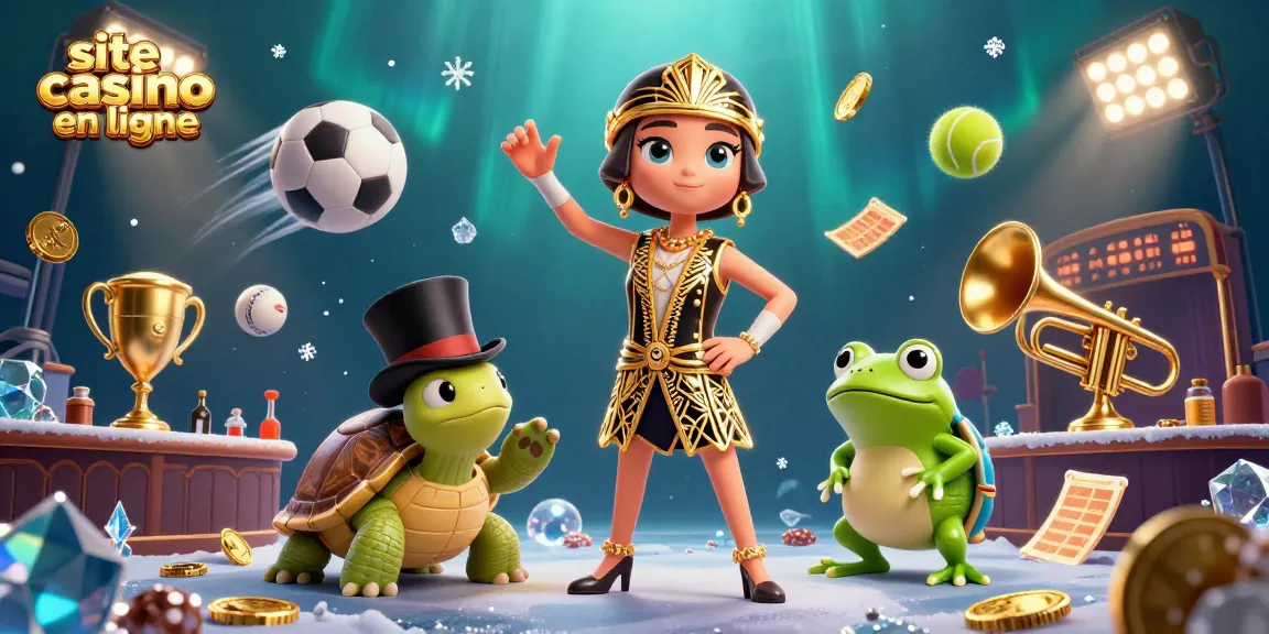 Plongez dans le monde captivant d'un site casino en ligne avec une illustration dynamique de casino, mettant en vedette des personnages uniques et des éléments ludiques.