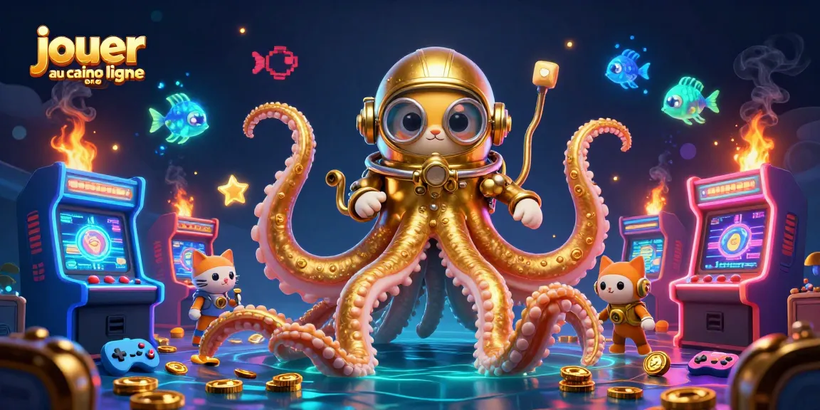 Jouer au casino en ligne avec des machines à sous futuristes et un kraken géant doré.