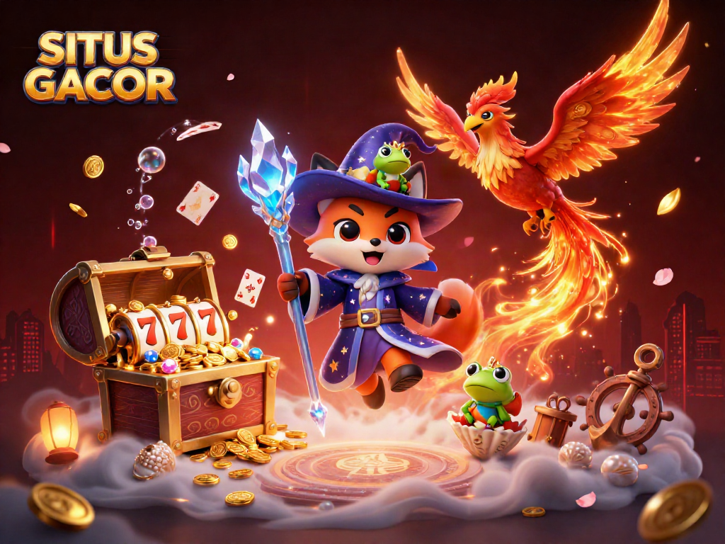 SITUS GACOR reveals vibrant 3D casino illustration with mystical characters and intense gaming energy.