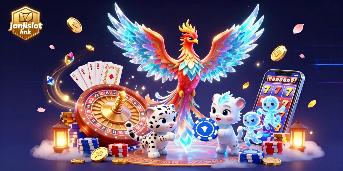 Spin the reels with janjislot link in a vibrant, action-packed casino scene.