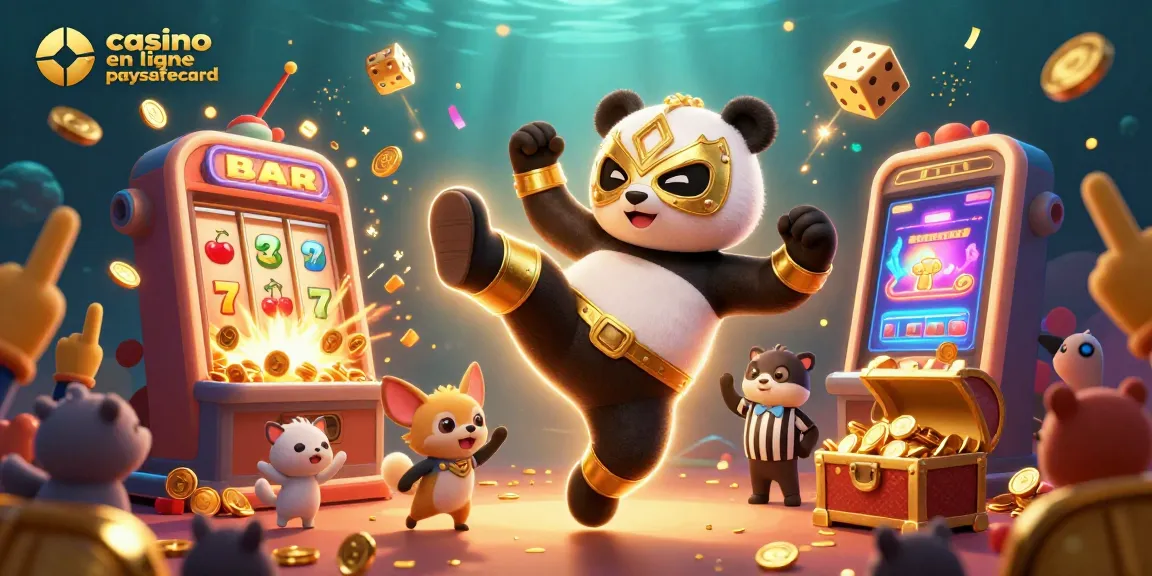 Jouer aux jeux de casino en ligne paysafecard avec une scène dynamique de panda et animaux.