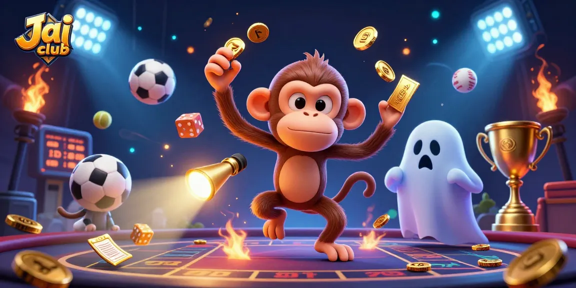 Experience the excitement of Jai club with a lively 3D illustration featuring golden gambling elements!