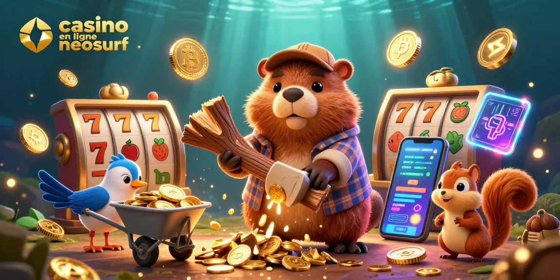 Jouez à des jeux passionnants au casino en ligne neosurf avec des pièces d'or tombant et des personnages joyeux.