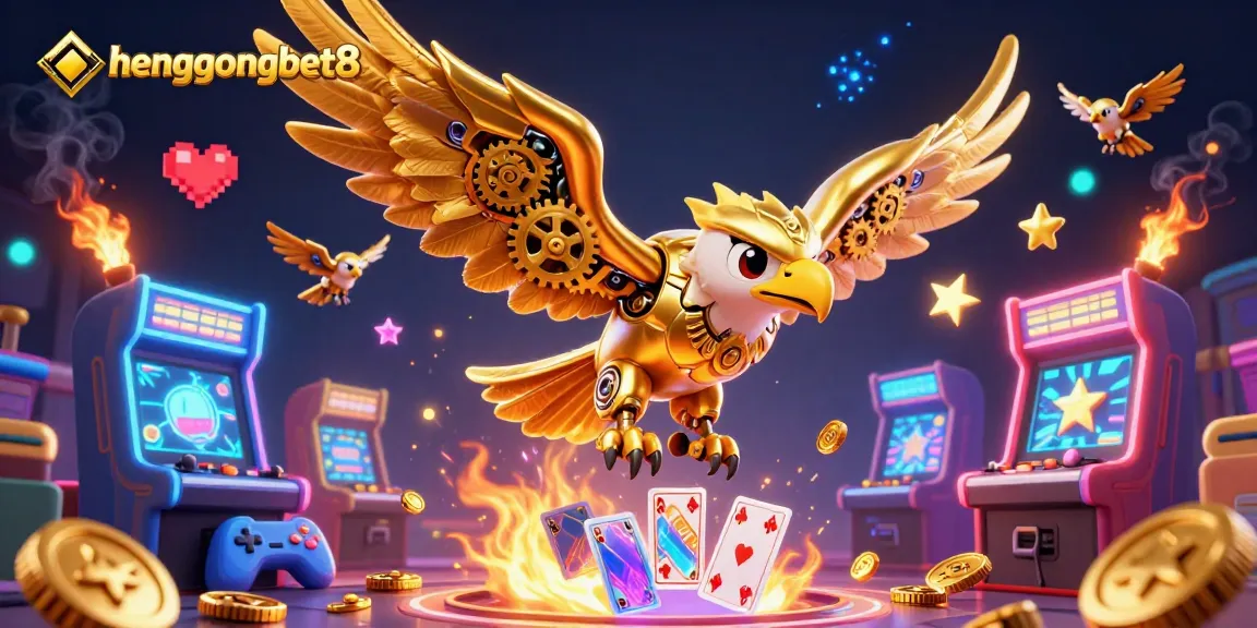Experience the excitement of hengongbet8 with a golden eagle amidst a vibrant casino gaming scene.