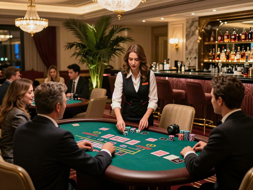 Link LUXURY111 dalam suasana kasino mewah, pemain terlibat dalam permainan baccarat yang mendebarkan di lantai bermain.