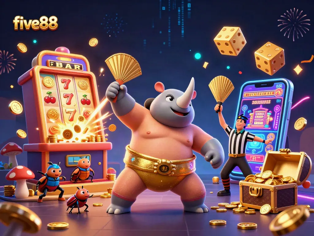 five88 engaging gameplay with a rhinoceros beetle champion amidst exciting casino elements and golden coins