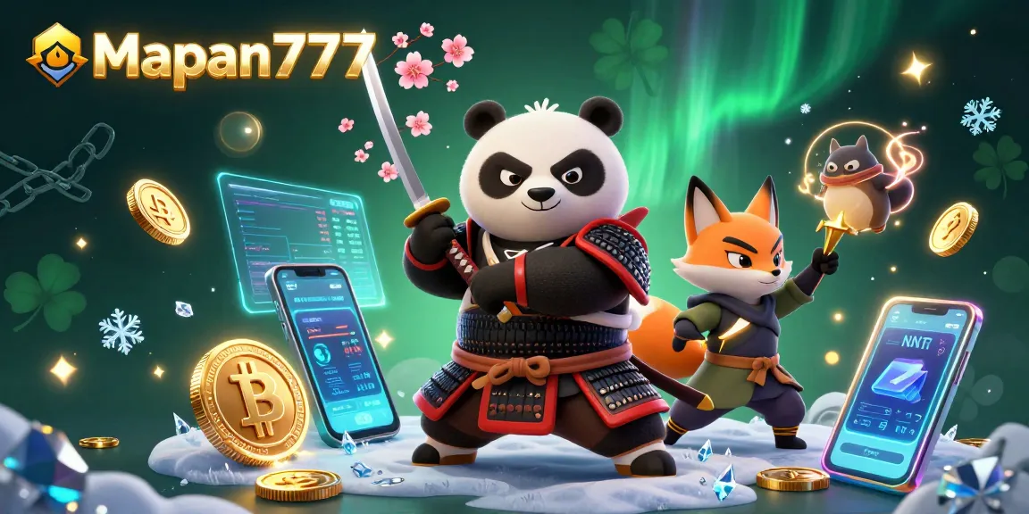 Engage in exciting gaming with Mapan777 featuring a samurai panda and ninja fox in a vibrant 3D scene.