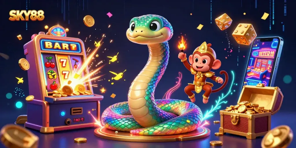 Experience thrilling action with SKY88's colorful casino games and jackpot treasures in an engaging setting.
