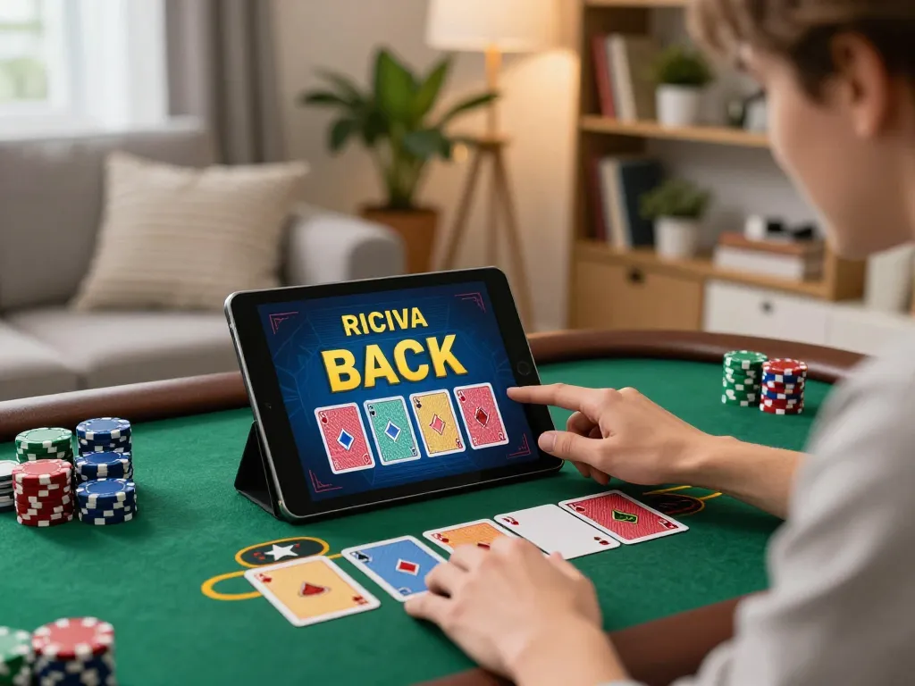 Player engaged in a thrilling blackjack game on rr88co tablet at home, showcasing strategic gambling.