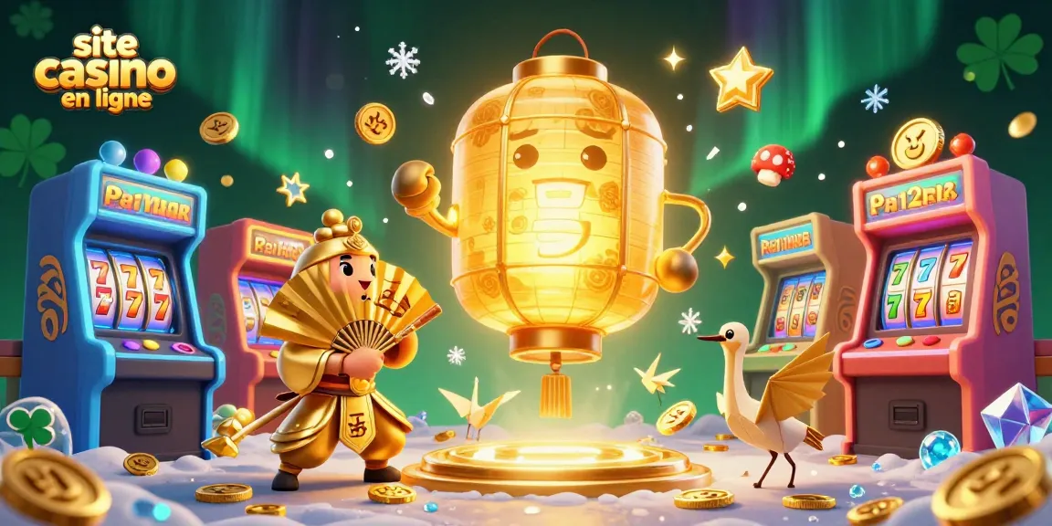 Jouez sur site casino en ligne avec des machines à sous et des personnages en fête.