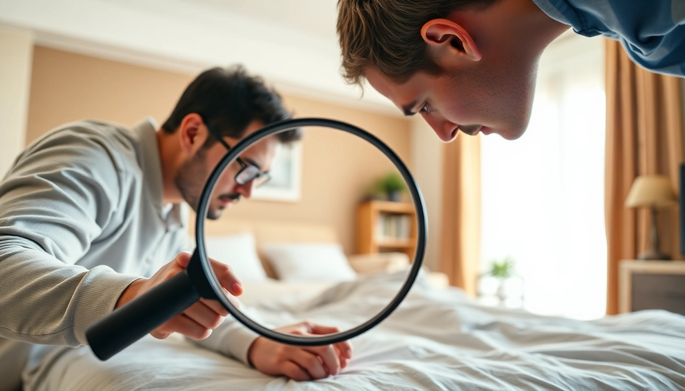 Local bed bug exterminators examining a home for signs of infestation.