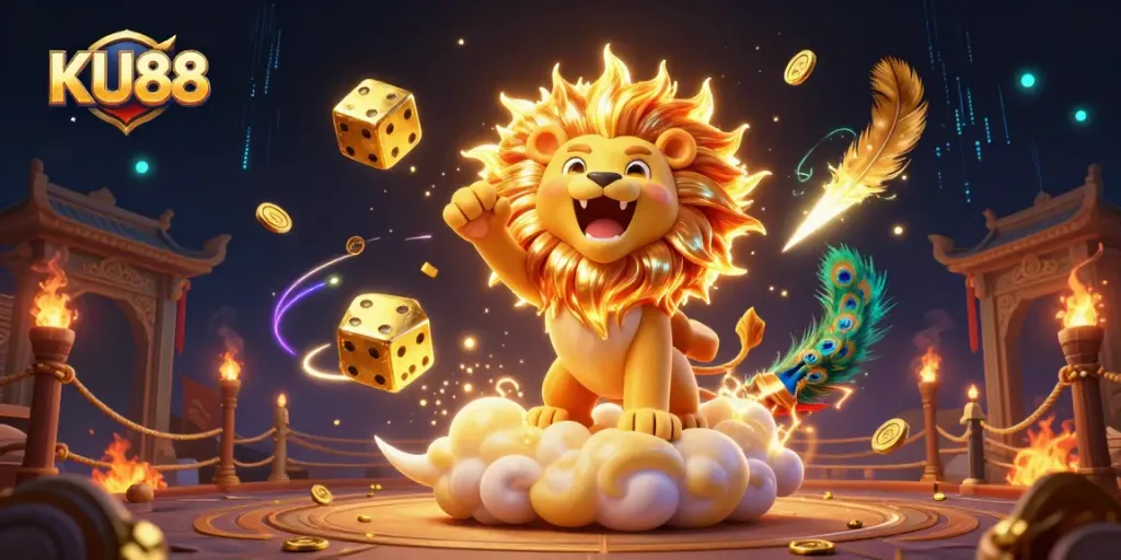 Engage with the electrifying adventure of KU88 through a dynamic 3D casino illustration.