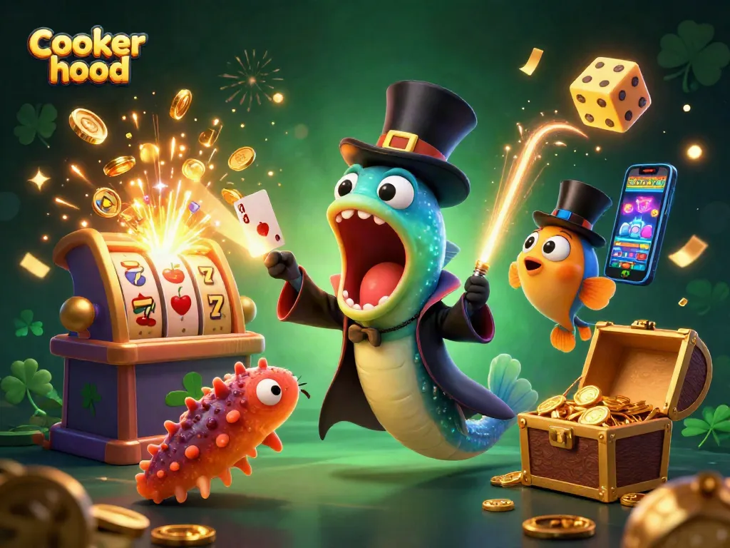Engage in the thrilling cooker hood experience with a vibrant casino-themed 3D illustration.