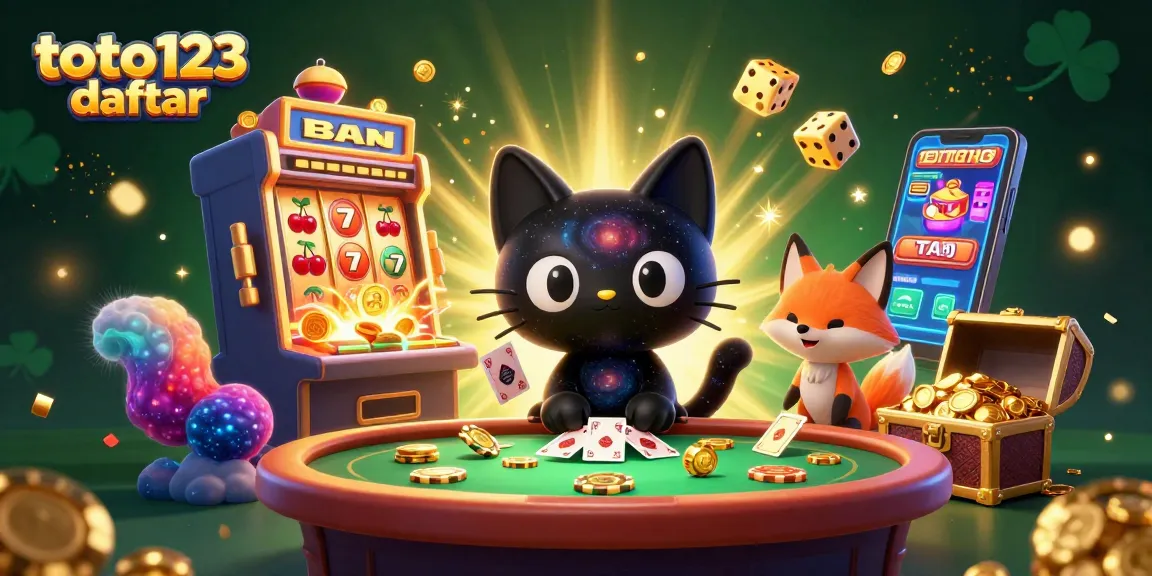 Engage with thrilling winnings at toto123 daftar, featuring a vibrant casino scene with cosmic characters and sparkling rewards.