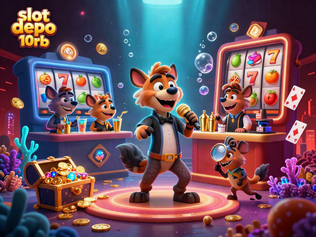 Play exciting slot depo 10rb games with laughing hyenas at a vibrant comedy casino.