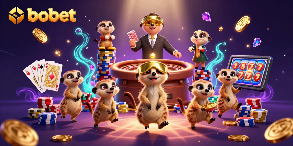 Experience sbobet excitement with playful meerkats in an intricate casino scene.