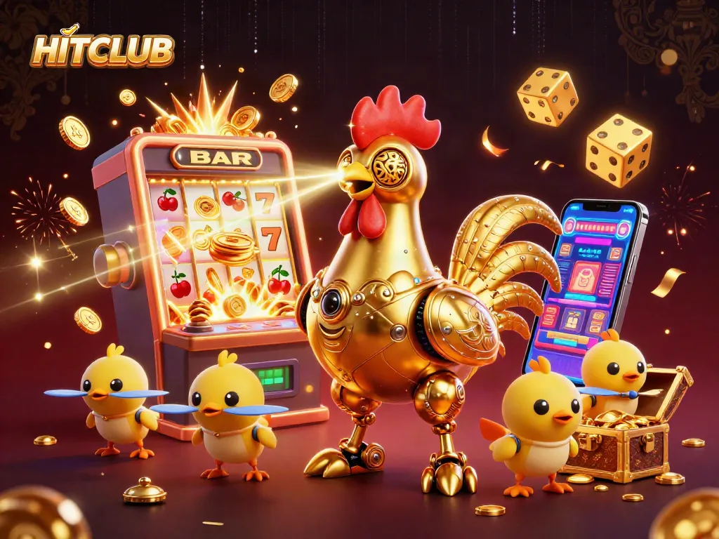 Engage in thrilling gameplay at HITCLUB with a vibrant 3D casino scene bursting with excitement.