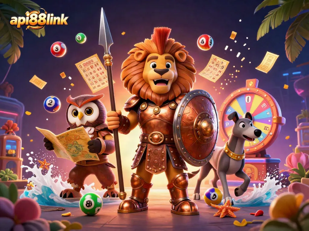 Join the excitement at api88link with colorful lottery elements and dynamic casino visuals.