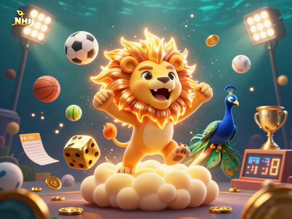 Experience the thrill of winning with NOHU as playful cartoon characters celebrate amidst dynamic sports elements.