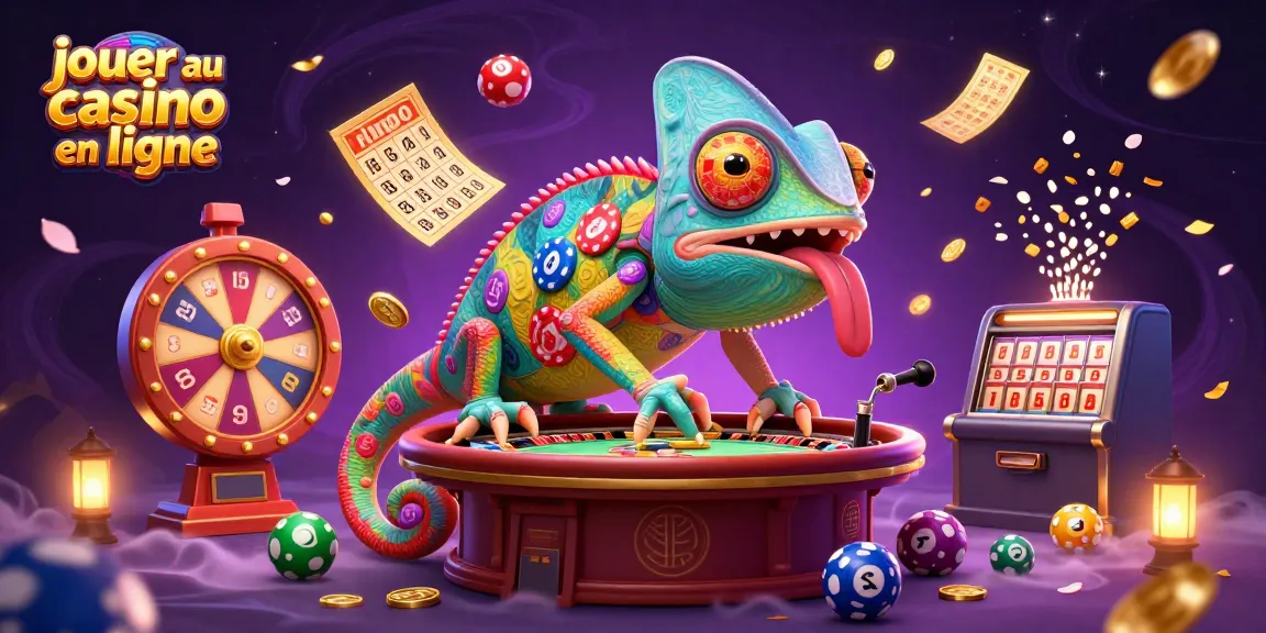 Jouez au casino en ligne avec un chameleon qui capte les pièces dorées et des éléments de loterie dynamiques.