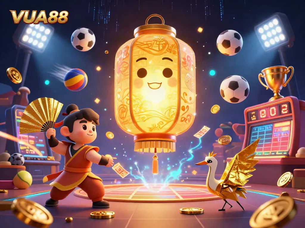Experience VUA88's dynamic gaming environment with vibrant spirits and sports elements.