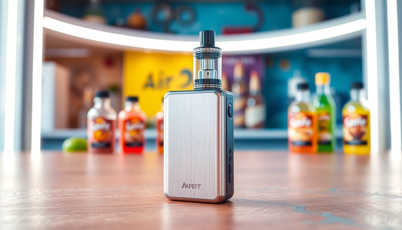 Showcasing an airbar vape with colorful flavor options on display.