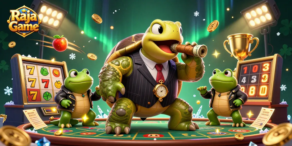 Win exciting rewards on Raja Game with a dynamic scene featuring thrilling casino elements and characters.