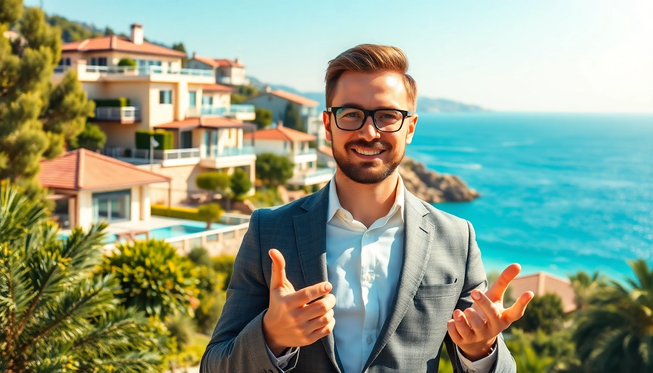 Highlight property for sale in Alanya with a real estate agent showcasing stunning villas and Mediterranean views.