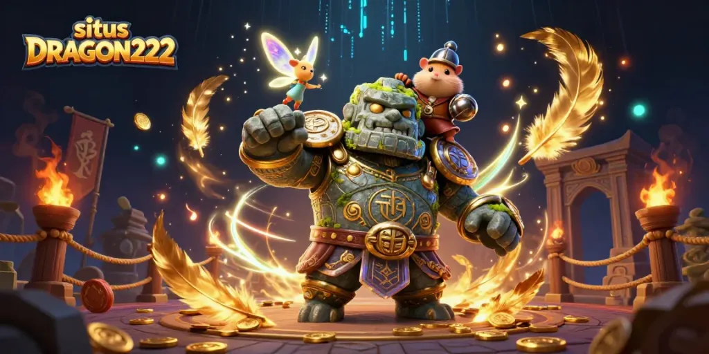 Spin thrilling slots at situs DRAGON222 with vibrant characters and dynamic casino elements.