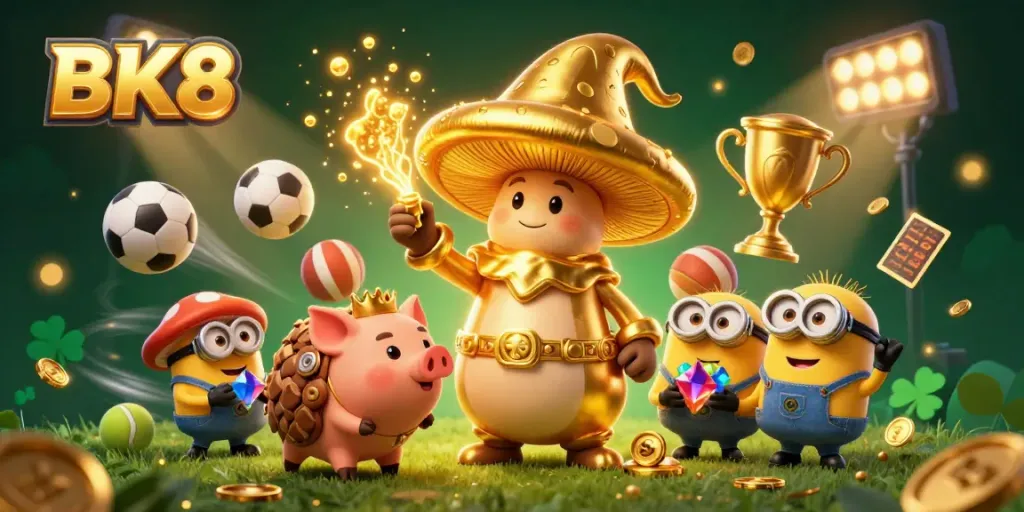 Engage with BK8's captivating casino magic featuring golden elements and rich gaming action.