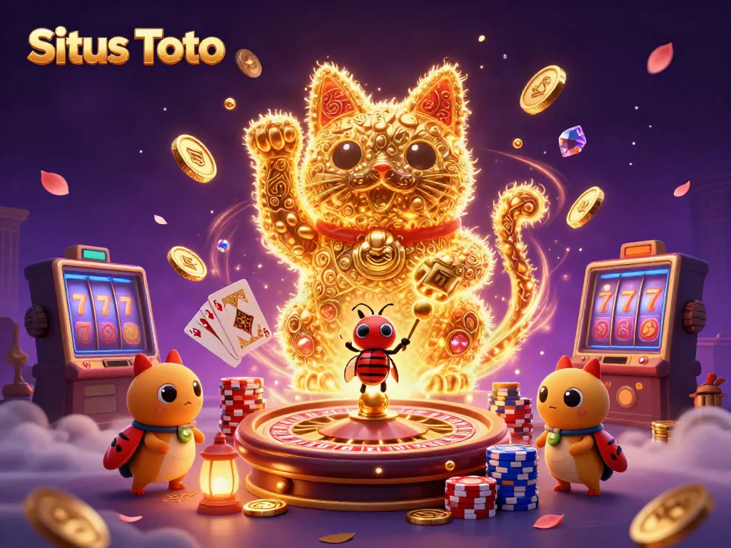 Menangkan permainan di Situs Toto dengan berbagai simbol keberuntungan yang mengelilingi cat beruntung 3D.