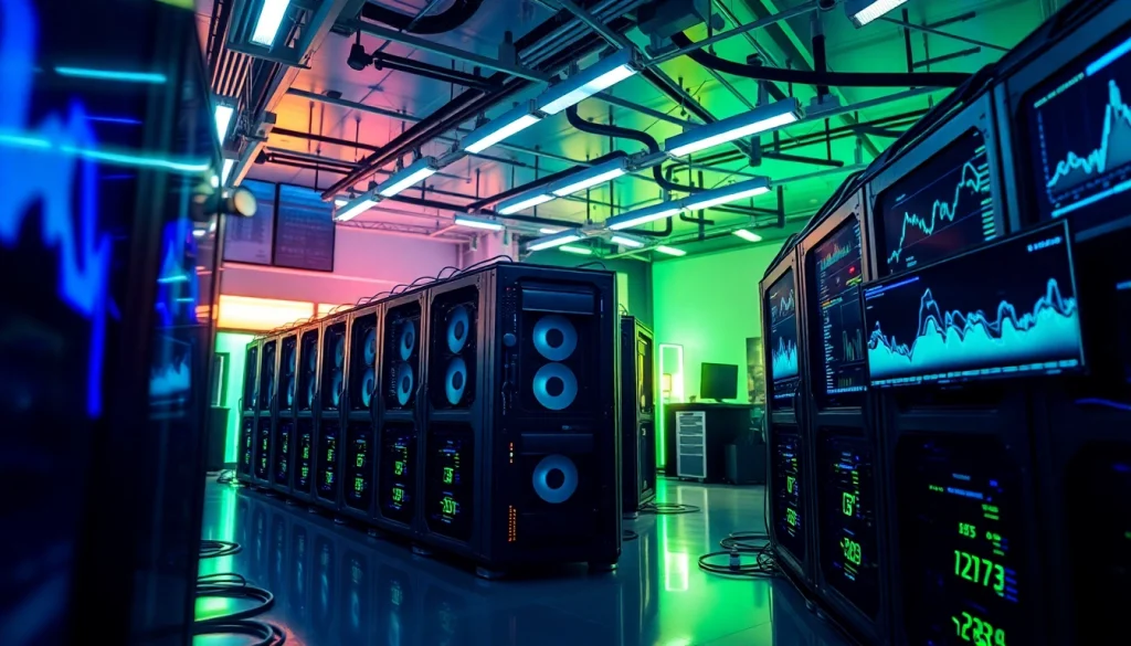 Visual representation of the best cloud mining technologies showcasing advanced mining rigs and digital interfaces.