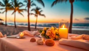 Enjoying romantic excursions in Cabo with a beachside dinner setup at sunset.