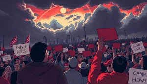 Engaging political rally scene portraying dynamics of Politics Thieves and Bullets