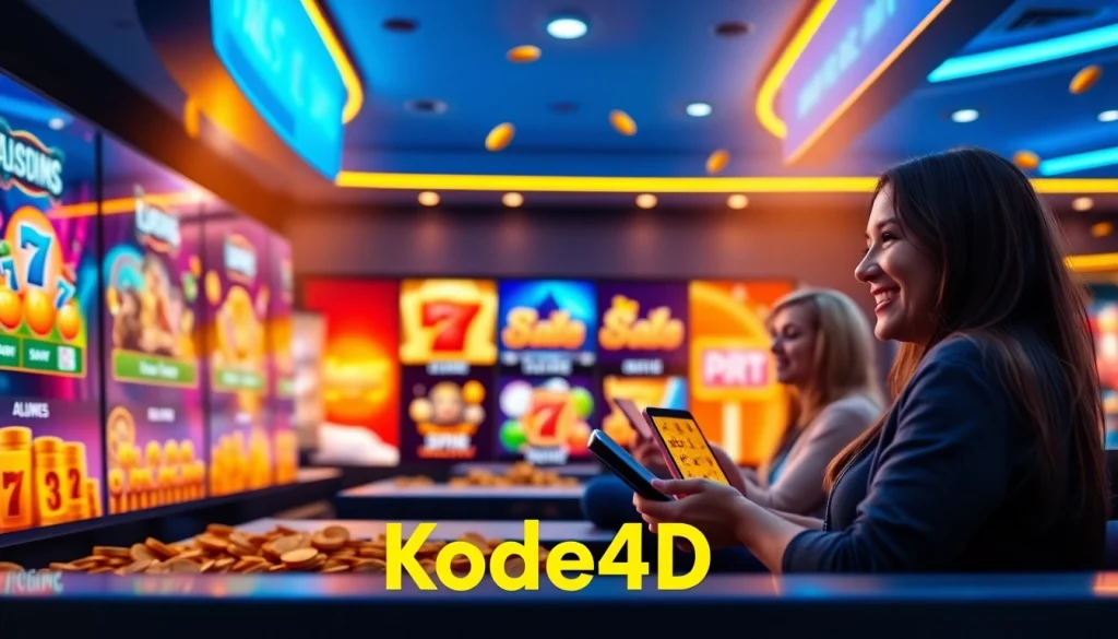Kode4d slot gaming platform with vibrant interface showcasing exciting games and users enjoying their experience.