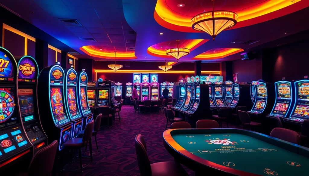 Explore o cassino online com máquinas de caça-níqueis vibrantes e mesas de jogos interativas.