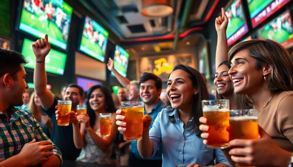 Experience the excitement of online sports betting Texas in a vibrant sports bar setting with fans cheering.