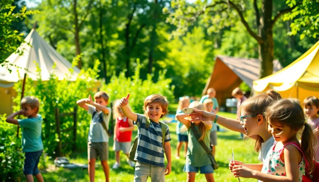 Children enjoying various activities at lively holiday camps in a sunny outdoor setting.