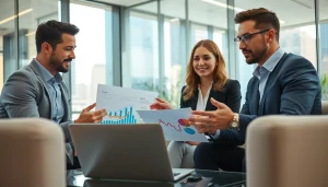 Analyze the Find competitor customer list with business professionals in a modern office.