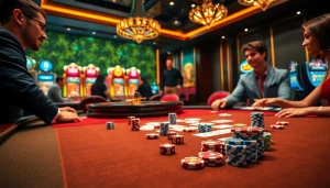 Experience thrilling action at SODO Casino with vibrant tables, chips, and dice in a luxurious gaming atmosphere.
