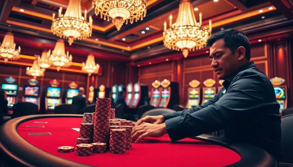 Players enjoy the thrilling atmosphere at Gopay88's casino, focusing on poker chip strategies.