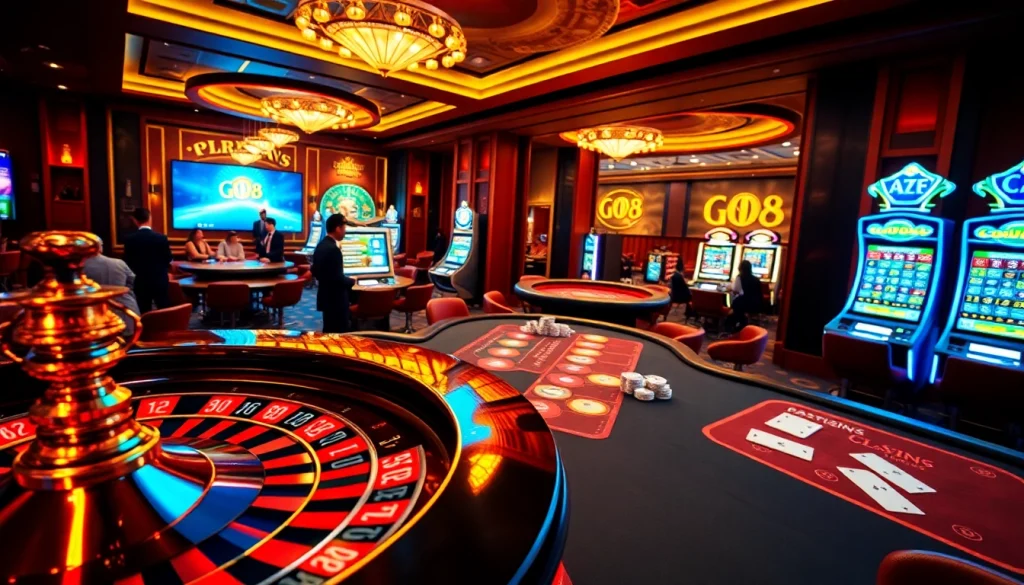 Experience the thrill of GO8 casino with vibrant gaming elements and luxury atmosphere.
