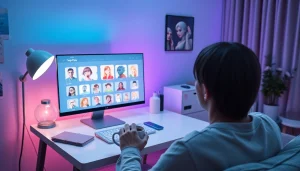 Dynamic user interaction with nsfw character ai through an innovative AI chatbot interface in a cozy setting.