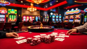 Players enjoying a high-stakes poker game at hay.win casino.