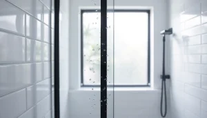 Showcasing a stylish black shower screen featuring elegant design and sleek lines.