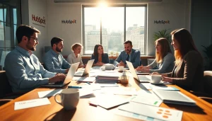 Agency hubspot's team creatively collaborating in a bright modern office.