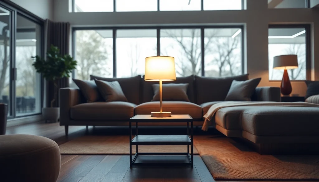 Sleek Illumination highlighting a stylish lamp in a modern living room setting.
