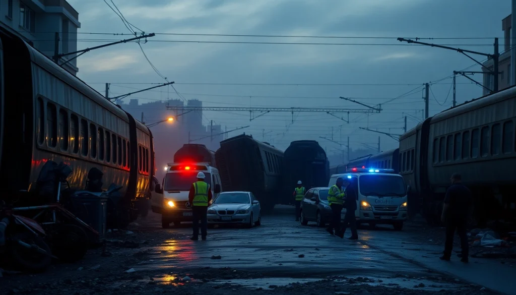 Detail of emergency responders at the spain train crash site amidst wreckage and chaos.