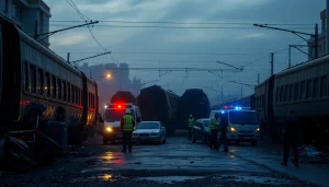 Detail of emergency responders at the spain train crash site amidst wreckage and chaos.