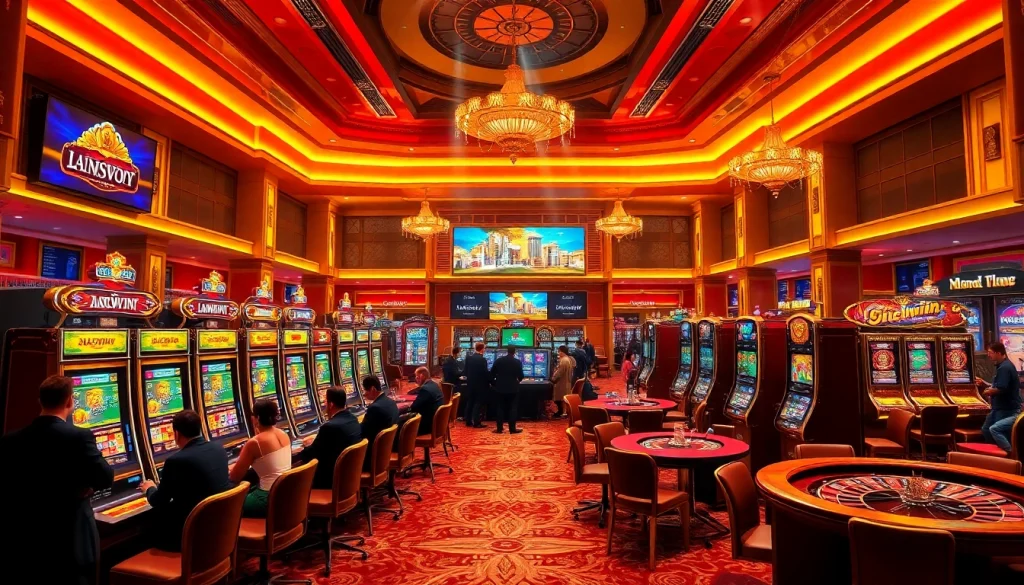 IDNslot gaming floor with vibrant slot machines, delivering a dynamic gambling experience.